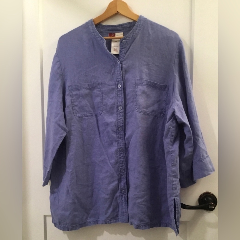 JM Collection 100% linen Blue Button Shirt